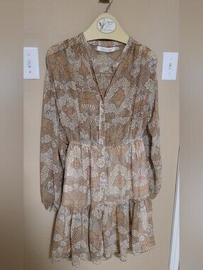 bishop + young Taupe Paisley Tiered Long-Sleeve Dress